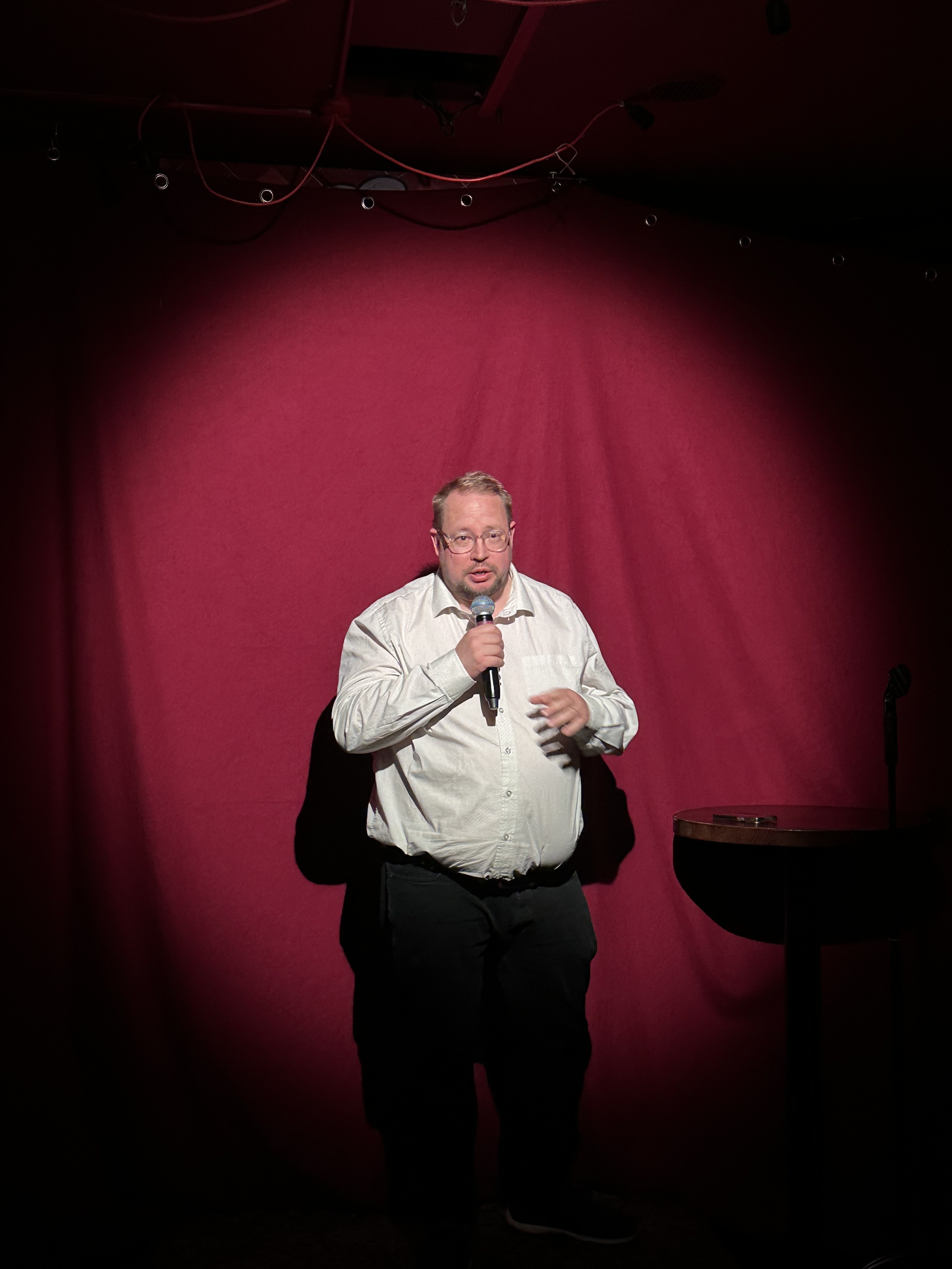 Comedian performing at No Stress