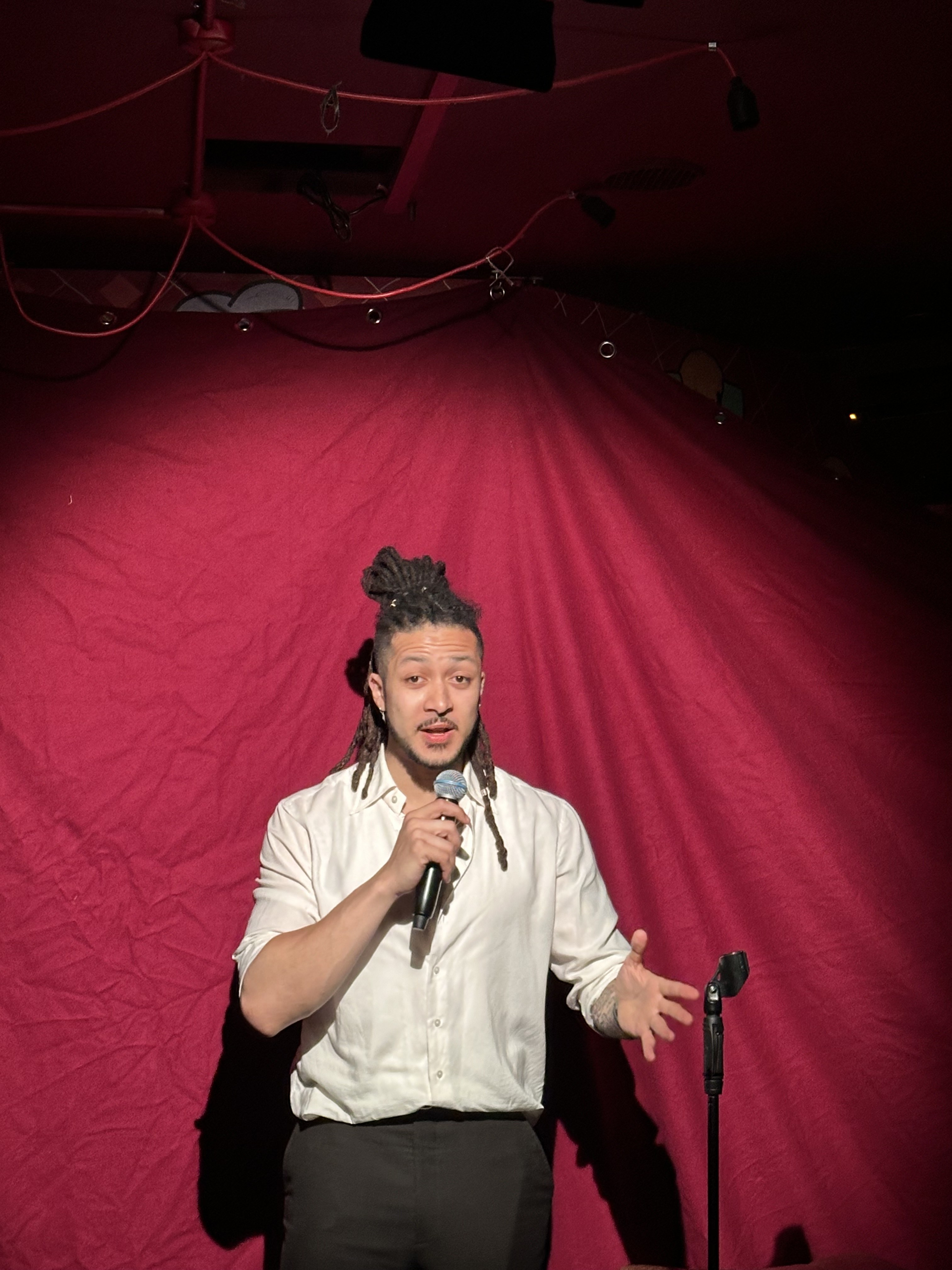 Comedian performing at No Stress