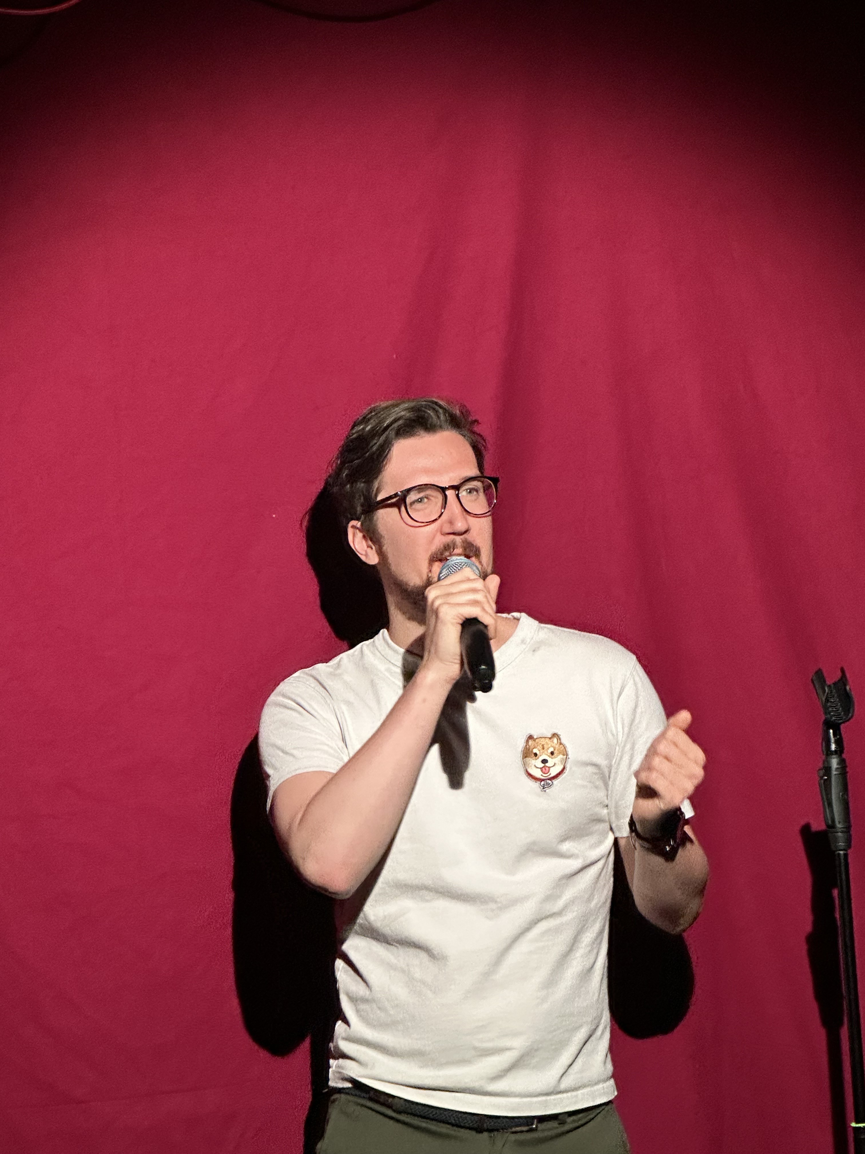 Comedian performing at No Stress
